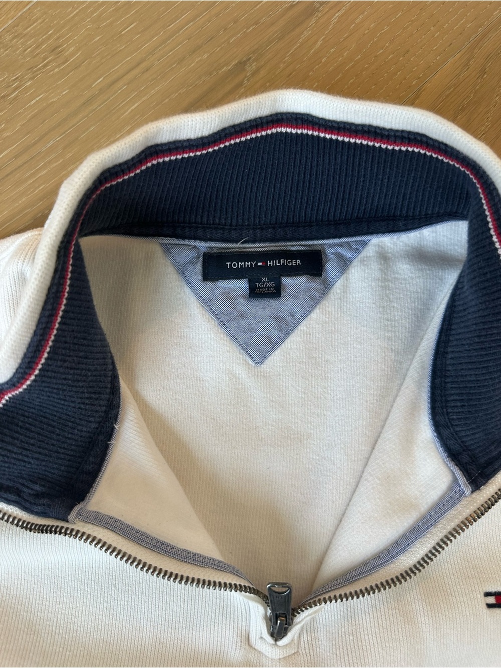 Men’s Tommy Hilfiger Quarter Zip Cream Cotton Pullover Jacket Size XL Resortwear - Picture 2 of 7